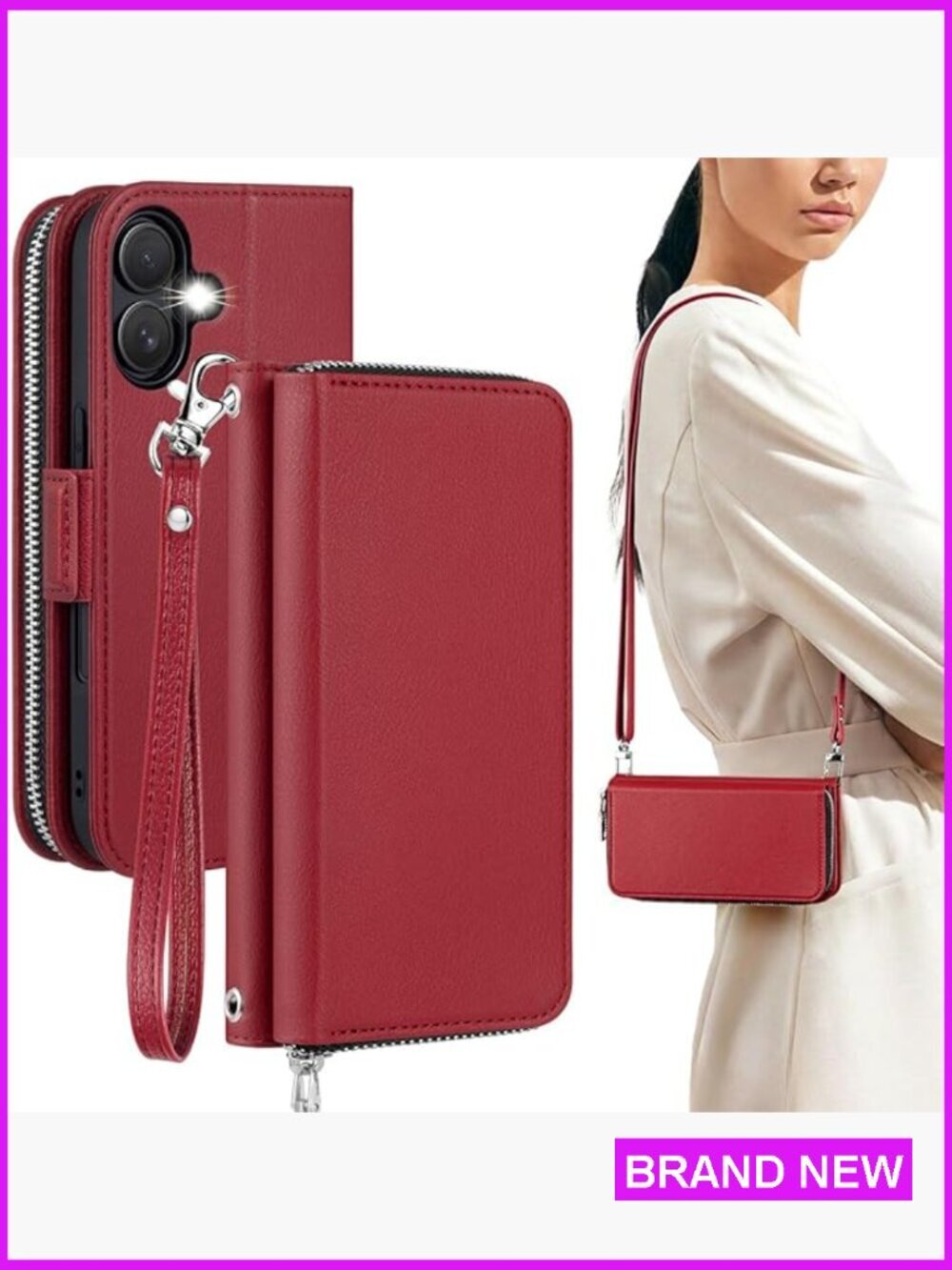 Crossbody Wallet Case for iPhone 17 with Card Slots & Kickstand